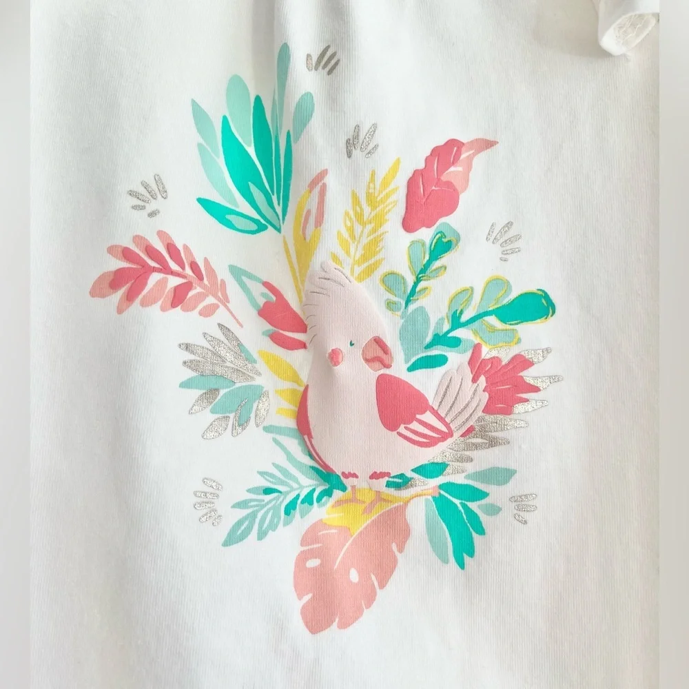 Tommy Bahama White Floral Tropical Bird Flutter Sleeve Top | Girls 24 Months